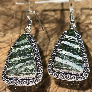 Chrysotile in Serpentine Earrings  1 7/8”